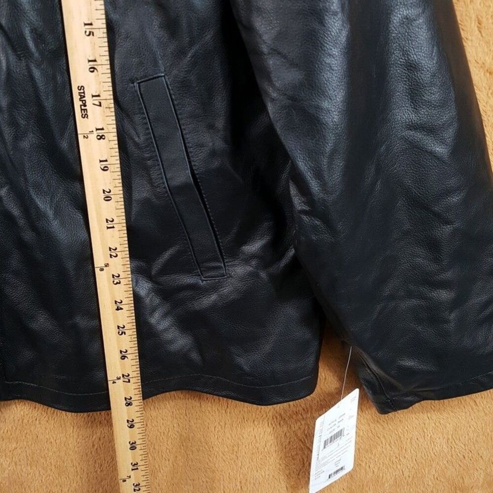 VINTAGE LEATHER Bomber Jacket Men XL Black Genuine Quilted Lined Zip Coat Macys - Picture 7 of 8